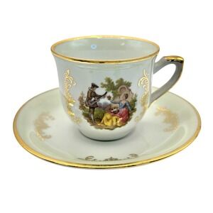 Vtg Mocha Espresso Kleiber Bavaria Germany Hand Painted 22K Gold Cup & Saucer